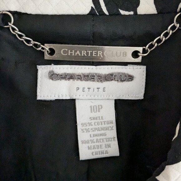 CHARTER CLUB PETITE Black/White Cotton Short Button Jacket; Size 10P - Picture 5 of 6